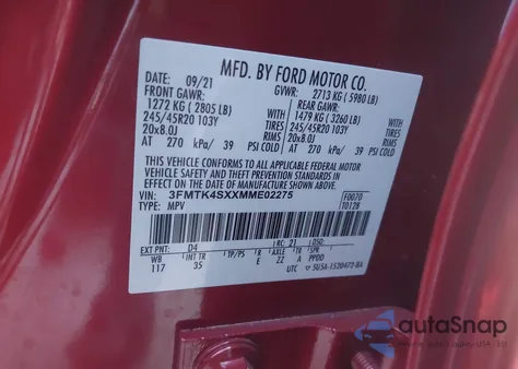 2021 Ford Mustang Mach-E Gt from USA, damaged, VIN 3FMTK4SXXMME02275